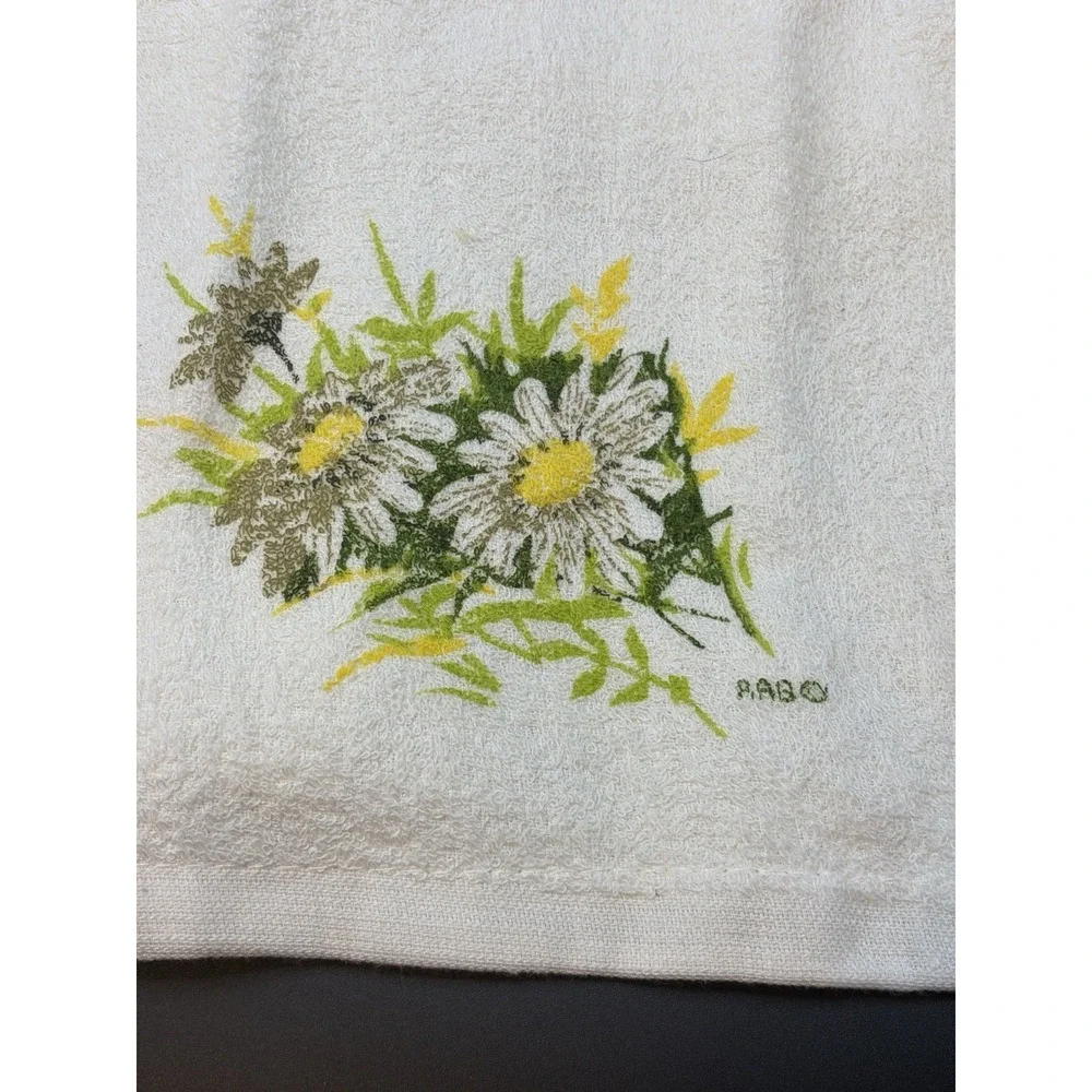 Floral Hand Towel Finger Towels/Washcloths Cotton Vtg Retro MCM 70s Green Yellow
